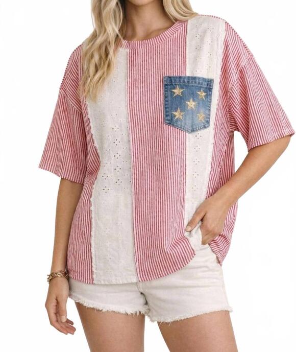 KORI Tops - NEW KORI americana patriotic top in red-and-white striped